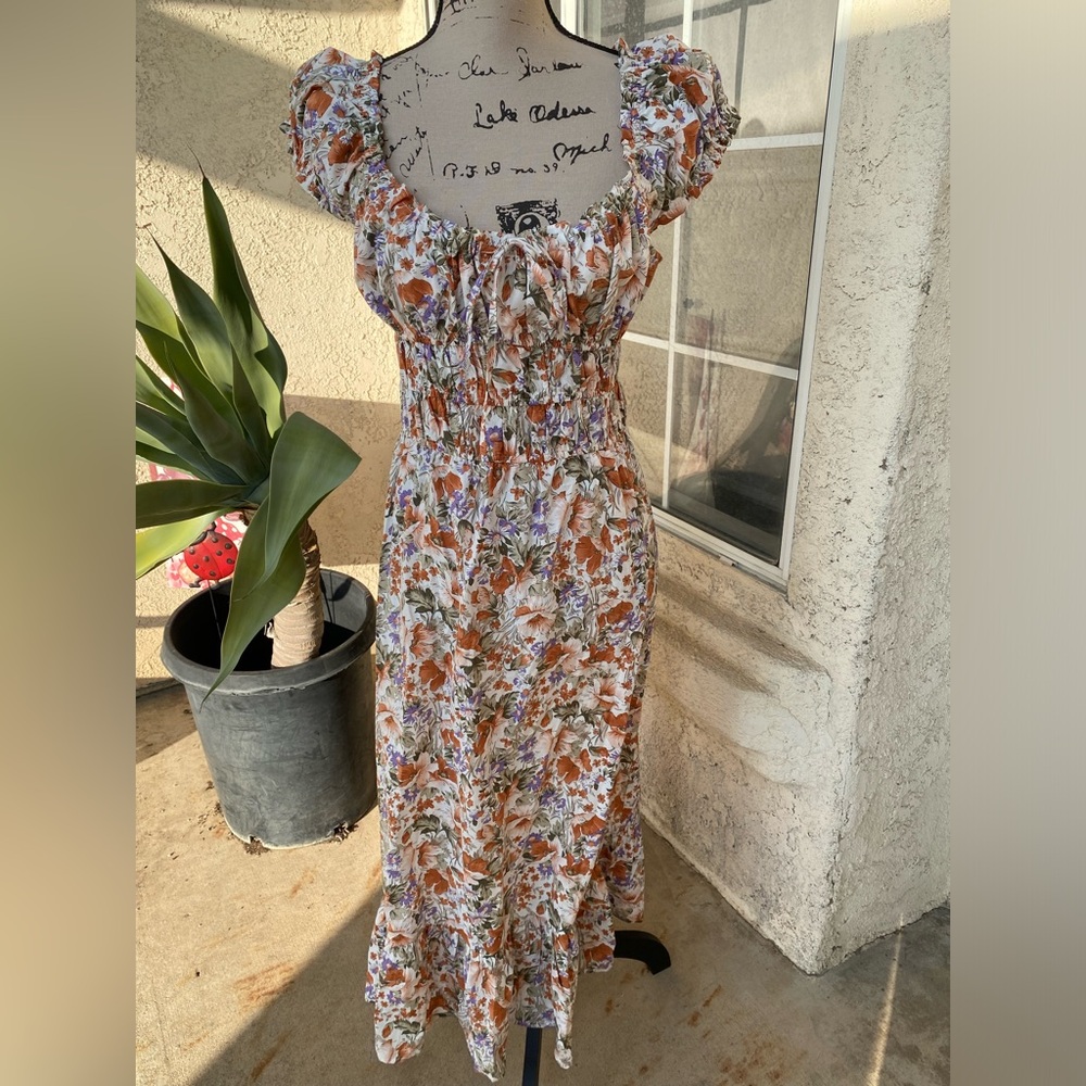 Western Floral Ruffle Sleeve Dress Xl